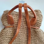 کوله پشتی حصیری زنانه وارداتی دستبافت نسکافه ای